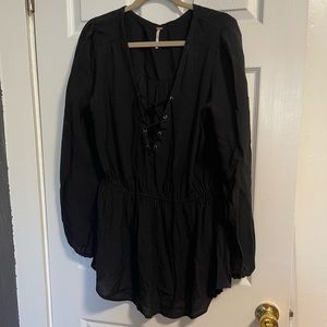 Free People Black Tunic Dress Boho Lace Up
